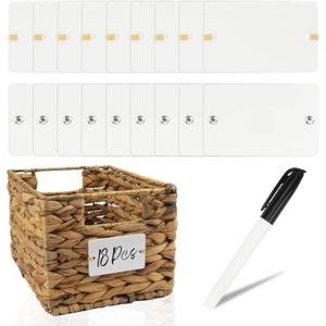 Temlum 18 Pcs Acrylic Basket Labels, Storage Tags with Chalk Marker Removable Label for Wire, Wicker, Woven Baskets & Pantry Storage (Rectangle, White)