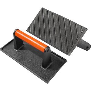 vivicreate Bacon Press, Griddle Press, Grill Press, Meat Press, cast Iron Grill Press, cast Iron Griddle, Iron Press, cast Iron Material with Wooden Handle (rectangle)