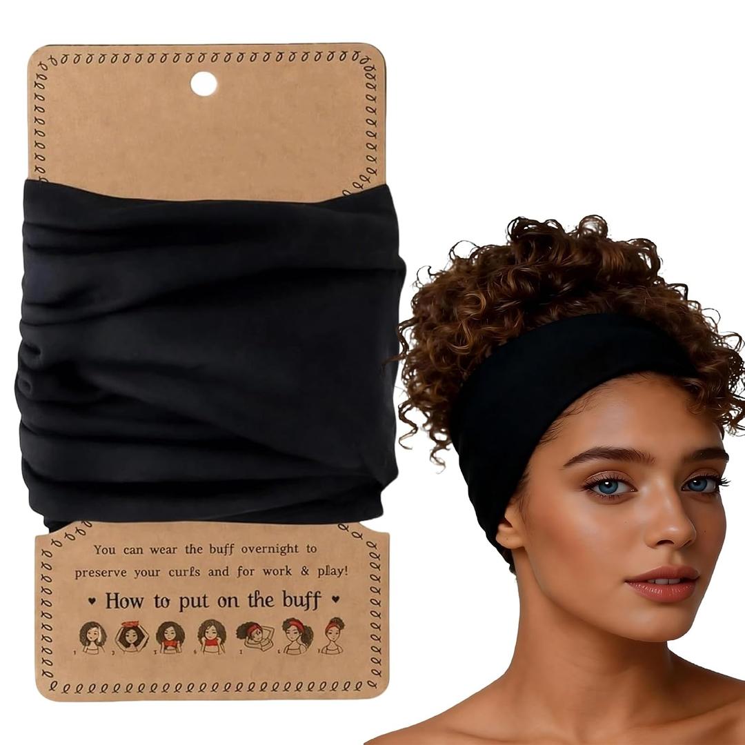 Curly Pineapple Headband, Extra Wide Sleep Hair Wrap for Natural Thick Coily Hair, Anti-Frizz Night Scarf for Locs & Curl Definition (Black)