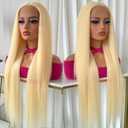Aubree 613 Blonde Lace Front Wig Long Straight Hair Heat Resistant Fiber Blonde Synthetic Wigs Glueless Pre-plucked Natural Frontal Lace Wigs for Black Women Daily & Cosplay Wear