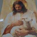 KYHDCJUB Jesus and Lamb Wall Art Jesus Saves the Lost Lamb Painting Christian Picture Wall Decor God Embraces Sheep Picture Prints Artwork for Living Room Bedroom Church 16x24 Inch Ready to Hang