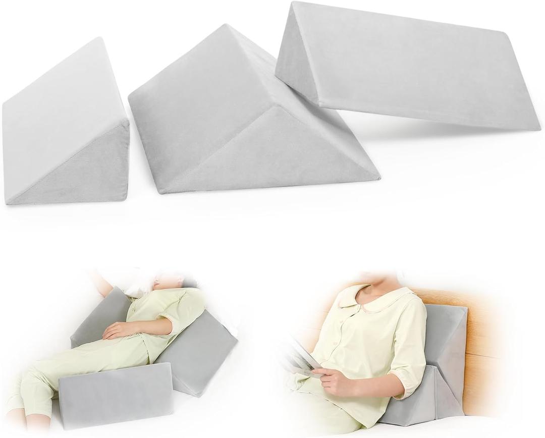 Foam Wedge Positioning3in1 40 Degree Wedge Pillow Set for After Surgery,Wedges for Bed Positioning,Positioning Pillow for Elderly,Adults,Sleeping,Bed Sores,Whole Body,Light Gray Flannel