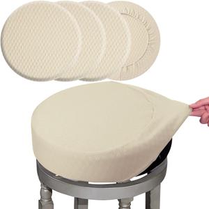 BUYUE 4 Pcs Bar Stool Covers, Luxury Fabric Dia.16-18" Round Stretchy Crease-Resistant Washable Jacquard Dustproof Stool Seat Slipcover, L-Beige-Set of 4 BUYUE 4 Pcs Bar Stool Covers, Luxury Fabric Dia.16-18" Round Stretchy Crease-Resistant Washable Jacquard Dustproof Stool Seat Slipcover, L-Beige-Set of 4