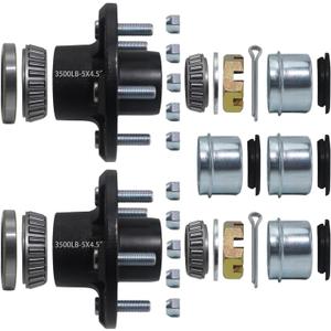 2 Sets Trailer Hub Kit 5 Bolt 4.5, Trailer Axle Kit for 3500 lb 5 Lug Diameter 6.34" Trailer Hub with L44649 L68149 Bearing Extra Dust Cap and Rubber Plug