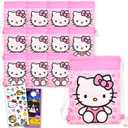 Hello Kitty Party Favor Bags Set - Bundle with 12 Hello Kitty Drawstring Bags for Kids and Stickers | Sanrio Birthday Party Supplies