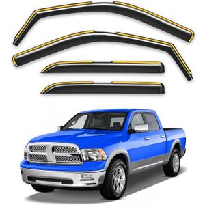 in-Channel Rain Guards Fit for 2009-2018 Dodge Ram 1500 / Ram 2500&3500 2010-2025 Crew Cab Window Rain Guards Visors Vent Visors Window Deflector Vent Shades Car Accessories -4 Pcs