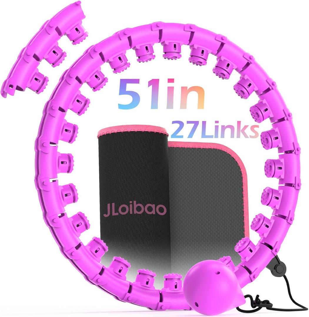 JLoibao Weighted Hula Circle for Adults Weight Loss, Infinity Fitness Hoop Plus Size 51 Inch with Sweat Belt, Include 27 Detachable Links and Waist Trainer for Women (Purple)