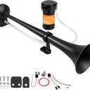 Train Horn for Truck 150db 12V, Super Loud black Single Trumpet Truck Air Horn with Compressor, suitable for Any 12V Vehicles Train Car Ship Boat Lorry (Black 1 tube horn with wire)