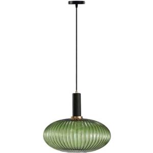 Pendant Light Black Lamp Holder and Glass Striped Light Shade Modern Pendant Lighting for Kitchen Island Farmhouse Hanging Lights Fixtures (L, Green)