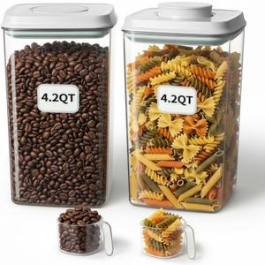 Melovom Pop Airtight Food Storage Containers Set with Lids, Large 4.2Qt/4L Food Containers with Scoop, Kitchen Pantry Organization and Storage, BPA Free Stackable Cereal Container (1-Pack)