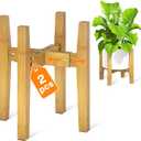 LASZOLA Bamboo Adjustable Plant Stand for Single Large Indoor Planters, Heavy Duty Floor Fern Holder Fits 8 to 12 Inch Pots, Mid Century Elevated Big Stool for Flower Pot Not Included, Walnut, 2 Pack
