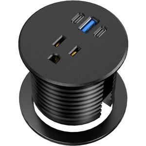 Desk Grommet Power Outlet, 2.5 inch Desktop Recessed Outlet with 20W Fast Charging USB-C Port, Flush Mount Outlet for Conference Rooms, Office Tables, Furniture (Black, 6FT)