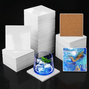 60 PCS 4 Inch Sublimation Square Ceramic Coasters with Cork Backing Pads, Glazed Square Coaster Tiles for Drinks, DIY Crafts Home Kitchen Decor.