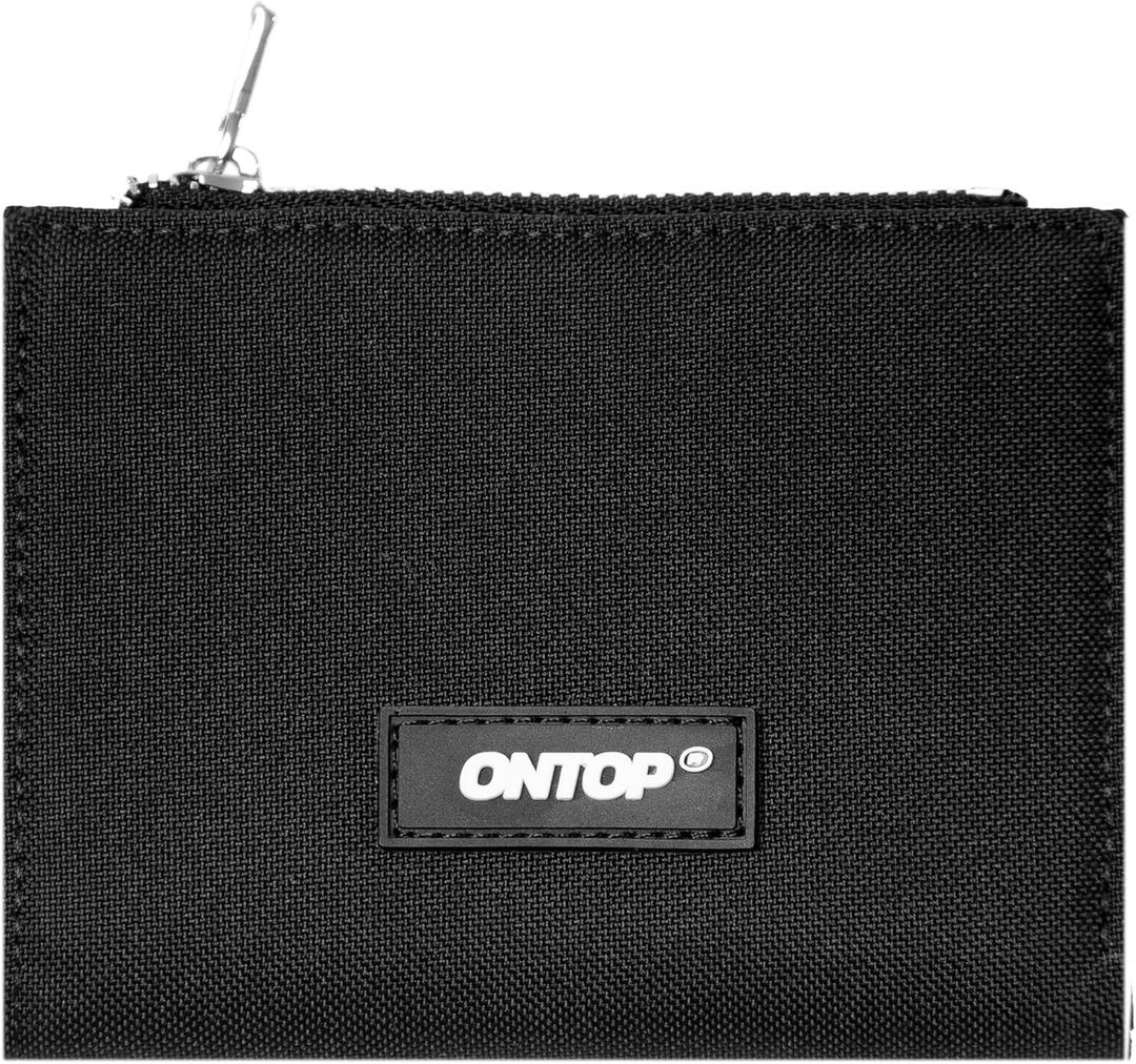 ONTOP Mens Bifold Wallet Zipper, Minimalist Fabric Canvas Card Holder Ultra-Compact Everyday Carry, Birthday Christmas Gift for Him