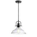 Glass Pendant Light，Black Pendant Light Fixtures with Seeded Glass Shade, Adjustable Height Hanging Lights for Hallway, Kitchen Island, Dinning Room（Bulb not Included）