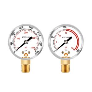 Roastove Low and High Pressure Gauges for Acetylene Regulator 0-30 psi & 0-400psi - 2 inches - 1/4" NPT Thread