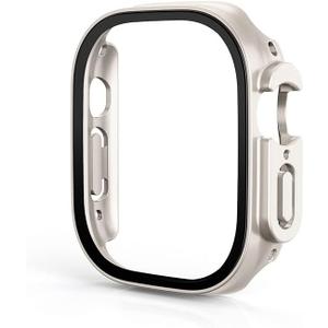 3 in 1 for Apple Watch Series 9/8/7/6/5/4/SE 2 45mm Case, 9H Tempered Glass Screen Protector+ Full Coverage Durable PC Hard Matte Protective Cover Bumper -Starlight
