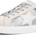 PARTY Women's Fashion Sneaker Lace Up Low Top Comfortable Cushioned Walking Shoes,Podcast,Silver Met, Size 8