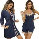 SAPJON Womens Pajama Sets 5PCS Silk Pajamas for women Cute Sleepwear Loungewear Satin Pajamas Sets for Women Soft (XL)