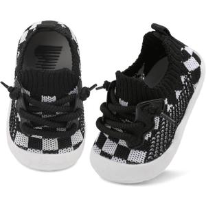 BARERUN Baby Shoes Baby First Walking Shoes Infant Sneakers Wide Toe Box Slip on Shoes Soft Sole Baby Boys Girls Crib Shoes Toddler Breathable Lightweight House Sock Shoes (Lattice Black)