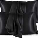 Bedsure Satin Pillowcases Standard Set of 4 - Black Silk Pillow Cases for Hair and Skin 20x26 inches, Satin Pillow Covers 4 Pack with Envelope Closure, Gifts for Women Men