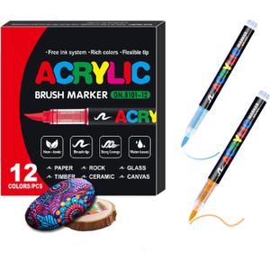 ANCEPO acrylic paint markers brush tip (12-B colors)