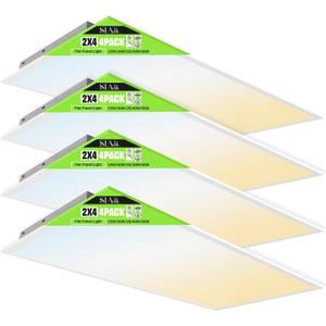 4 Pack 2x4 LED Flat Panel Light 50/40/35/30/25W 6500lm Adjustable, 0-10V Dimmable LED Flush Mount Ceiling Light Fixtures, 2.7K/3K/3.5K/4K/5K Selectable for Office Kitchen Garage - ETL Listed