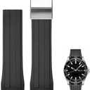 22mm Curved Lug End Watch Strap For Mido Ocean Star M026.430A series Replacement Sport Watch Band with deployment buckle (Black)