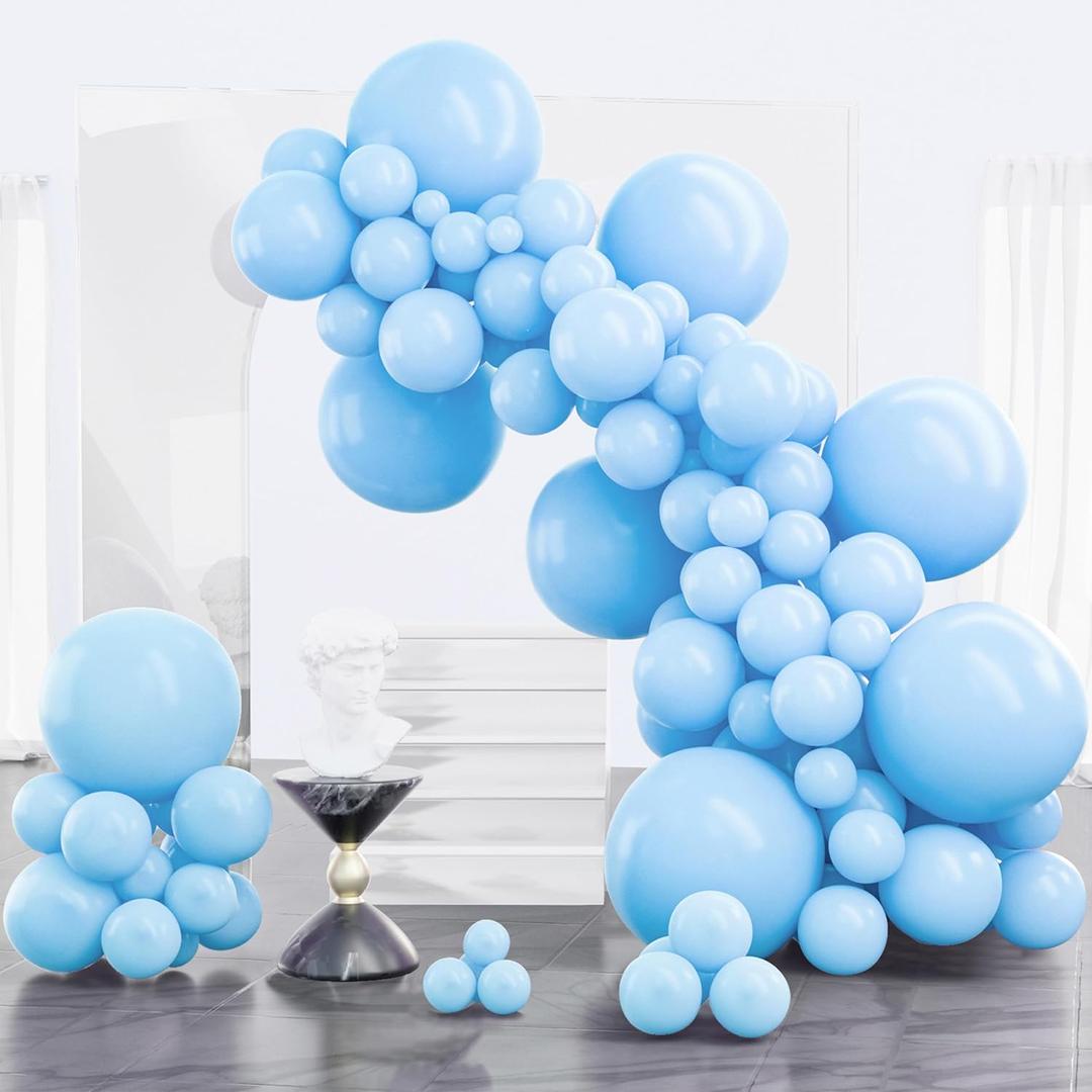 PartyWoo Light Blue Balloons 100pcs Baby Pastel Sky Aqua Blue Color | Different Sizes of 18 12 10 5 Inch Balloons for Birthday Gender Reveal Graduation Anniversary Party Decorations Blue-Y4