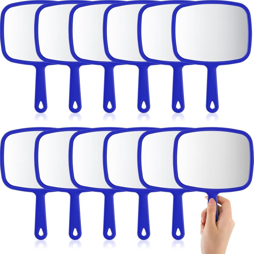 Geetery 12 Pcs Hand Mirror Handheld Makeup Mirrors with Handle Wall Mount for Cosmetic Bathroom Home Barber Salon Travel Portable Beauty School Gift for Women Student 6.69 x 9.45 Inch(Blue)