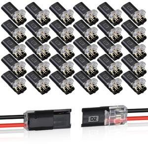 30PCS Double Wire Plug in Connector,Pluggable Low Voltage Wire Connector with Locking Buckle,Quick Disconnect Led Light Strip Connectors 2 Pin,No Wire Stripping Cutting 18-22AWG