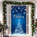 Irenare Christmas Decorations Merry Christmas Door Cover Xmas Background Banner Xmas Door Hanging Covers Photo Props for Winter Party Decorations Supplies, 70.9 x 35.4 Inch(Blue)