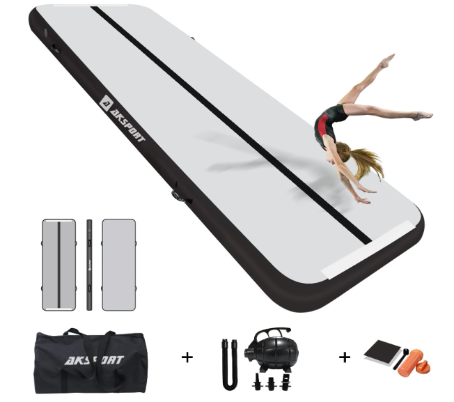 AKSPORT Inflatable Air Gymnastics Mat 10ft/13ft/16ft/20ft/23ft/26ft Tumble Track 4/8 inches Thickness Air Tumbling Mat with Air Pump for Home Use/Tumble/Gym/Training/Cheerleading