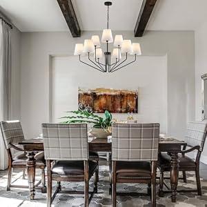 LASENCHOO Black Chandeliers for Dining Room Light Fixture, 9 Lights Modern Farmhouse Traditional Candelabra Candle Chandelier for Living Room Entryway Foyer Lighting Fixture with Fabric Shades