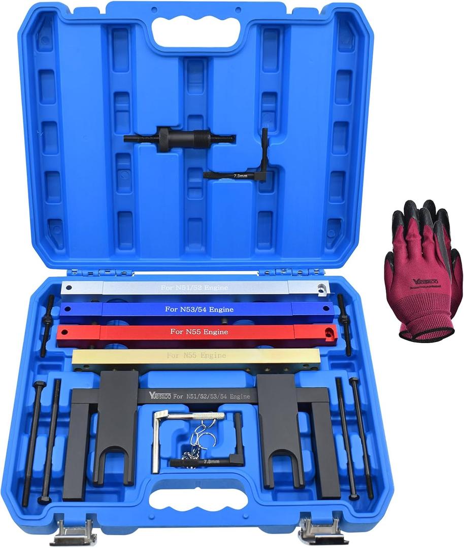Master Engine Timing Vanos Camshaft Alignment Locking Tool Kit, Compatible with BMW 2.5 3.0 N51 N52 N53 N54 N55 S55 Engines, Including BMW 3 Series 328i, Crankshaft Flywheel Alignment Tool (Blue-New)