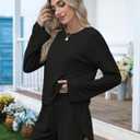 Kistore Womens 2 Piece Pajama Sets Long Sleeve Top and Shorts Sleepwear Pjs Lounge Matching Split Short Sets