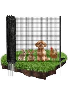 TITECK Temporary Fence with Posts, 4'x82' Plastic Fencing Garden Fence Animals Barrier with Fiberglass Stake Windbreak Rope, Portable Snow Fences, Fencing for Dogs Outdoors Backyard (Black)