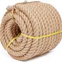 Jute Rope 1 1/2 Inch 50 Feet, Heavy Duty Natural Hemp Ropes, Twisted Hemp Rope for Crafts, Gardening, Bundling, Climbing, Hammock, Nautical, Tug of War, Railings, Home Decorating