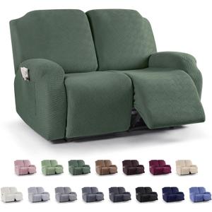 KinCam Recliner Covers, Stretch Reclining Chair Covers, Recliner Sofa Slipcovers Stripe Jacquard Recliner Couch Covers Furniture Protector Covers for Pet Kid (2 Seater, Greyish Green)