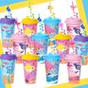 Lidmada 24 Set Shark Birthday Favors Cups with Silly Straws Bulk, 16 OZ Shark Reusable Plastic Cups for Kids Baby Party Decorations Supplies Goodie Bag Stuffers