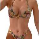 RoseSeek Women's 2 Piece Leopard Floral Bikini Sets Ring Triangle Halter Bathing Suit Tie Back Swimsuit