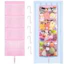 Hanging Stuffed Animal Storage, Over Door Large Plush Toy Organizer with Metal Hook, Baby Accessory Holder Idea for Nursery, Doll & Bear Mesh Hammock Bag for Girl Boy Kid Room (Pink)