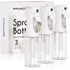 3 Pack Continuous Spray Bottles - Ultra Fine Mist Sprayer, Refillable Water Sprayer for Hairstyling, Plants, Pets, Cleaning, Skincare (6.8 OZ/200ML,White)
