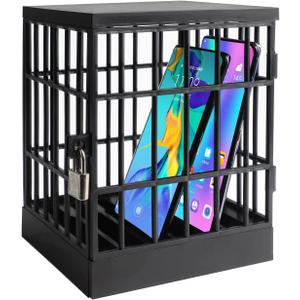 SANIDIKA Sturdy Cell Block Cell Phone Jail with Lock and Keys,Smartphone Stand Holders Classroom Home Table Office Storage Gadget -Family Time, Party Fun Novelty Gift Idea (Black)