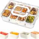 Divided Serving Tray with Lid and Handle,8 Compartments Snacks Box Charcuterie Board Container Storage Organizer for Fruit Candy Veggie Nuts Snacks Party Entertaining Picnic