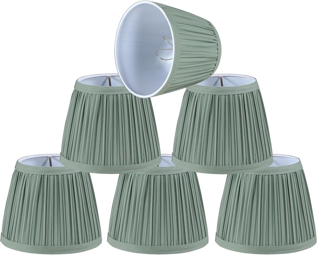 Aspen Creative 51521-6, Hardback Empire Transitional Clip-On Chandelier Lamp Shade, Mushroom Pleated Olive Faux Silk Fabric, 4" Top x 6" Bottom x 5" Slant Height, Set of 6