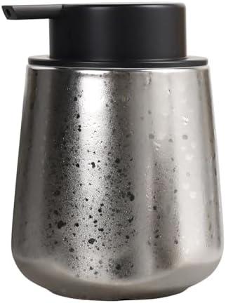INGOFIN Ceramic Lotion Dispenser - 12oz Refillable Hand Soap Dispenser Bathroom, Modern Liquid Soap Dispenser with Pump, Dish Soap Dispenser for Kitchen, Silver