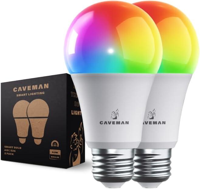 Pack of 4 Caveman Matter & WiFi A19 Smart LED Light Bulb, RGBW Color Changing, Tunable Warm & Cool White 800LM (60W Equivalent) Alexa, Google Home, Apple Home Bulb 