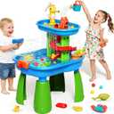 Toddler Water Table - Sensory Table for Kids with 28 Piece Sand Water Toy Set, Outdoor Water Play Table with Rain Shower Sprinkler, Summer Birthday Gift STEM Toy for Boys Girls Ages 3 4 5 6 7 8