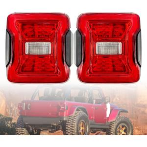 WM-JLT01RB Red LED Tail Lights Compatible with Jeep Wrangler JL 2018 2019 2020 2021 2022 2023 2024 with Blind Spot Plug and Bracket